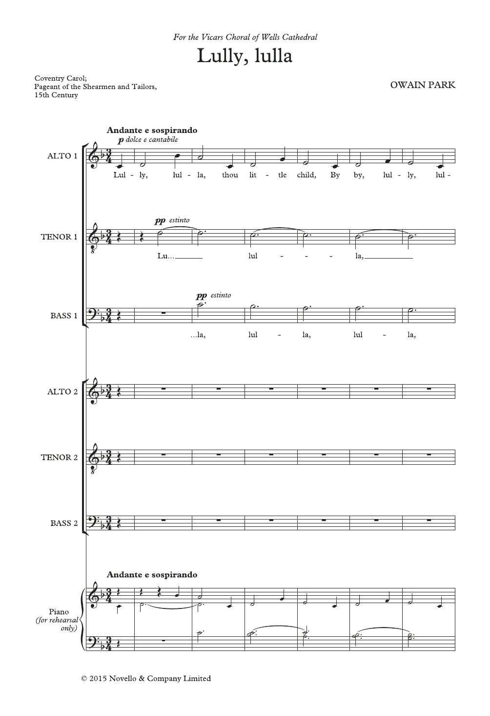 Owain Park Lully, Lulla Sheet Music Notes & Chords for Choir - Download or Print PDF