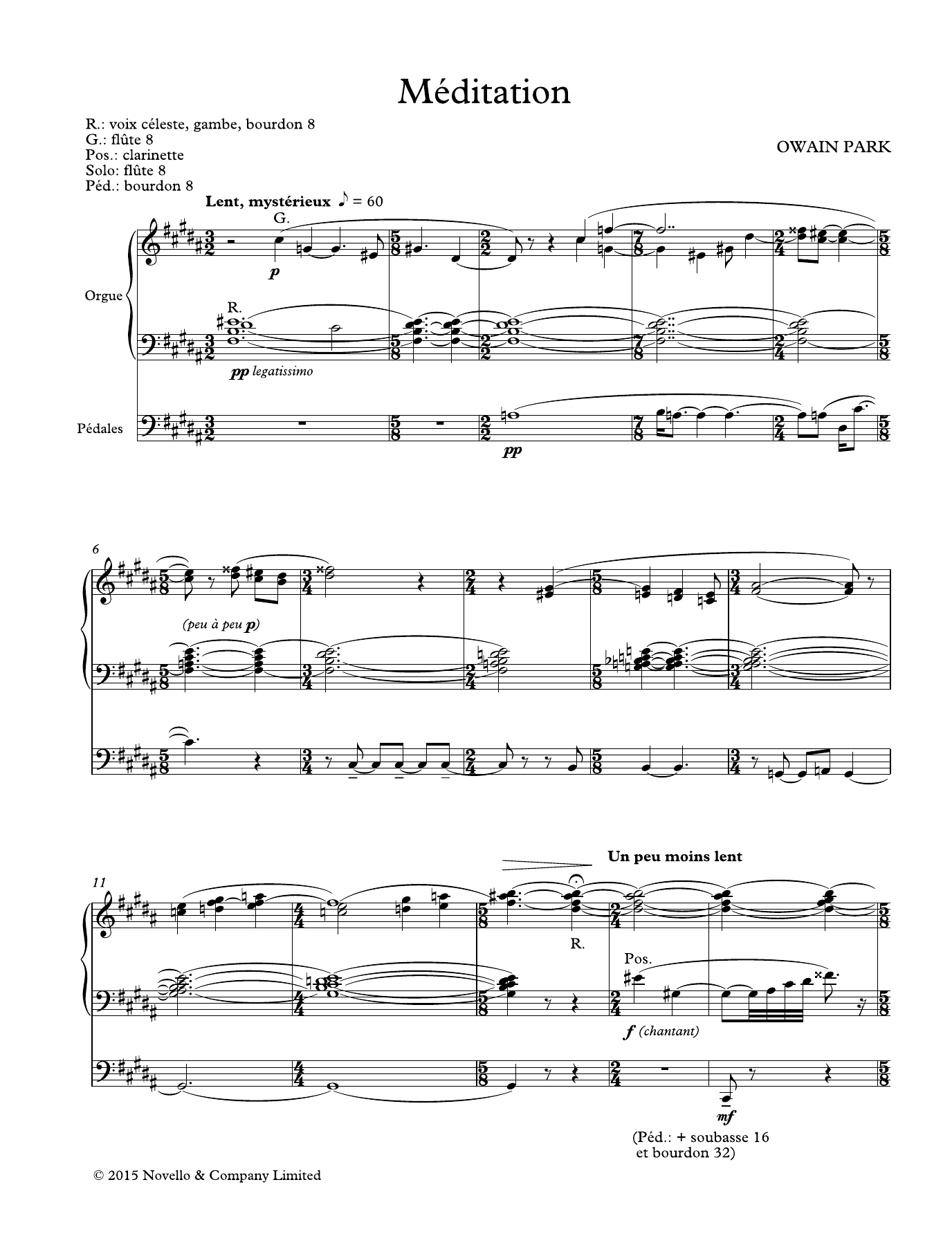 Owain Park Méditation Sheet Music Notes & Chords for Organ - Download or Print PDF