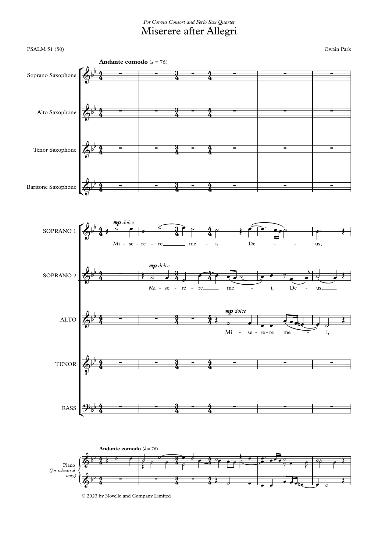 Owain Park Miserere after Allegri (Score) Sheet Music Notes & Chords for SATB Choir - Download or Print PDF