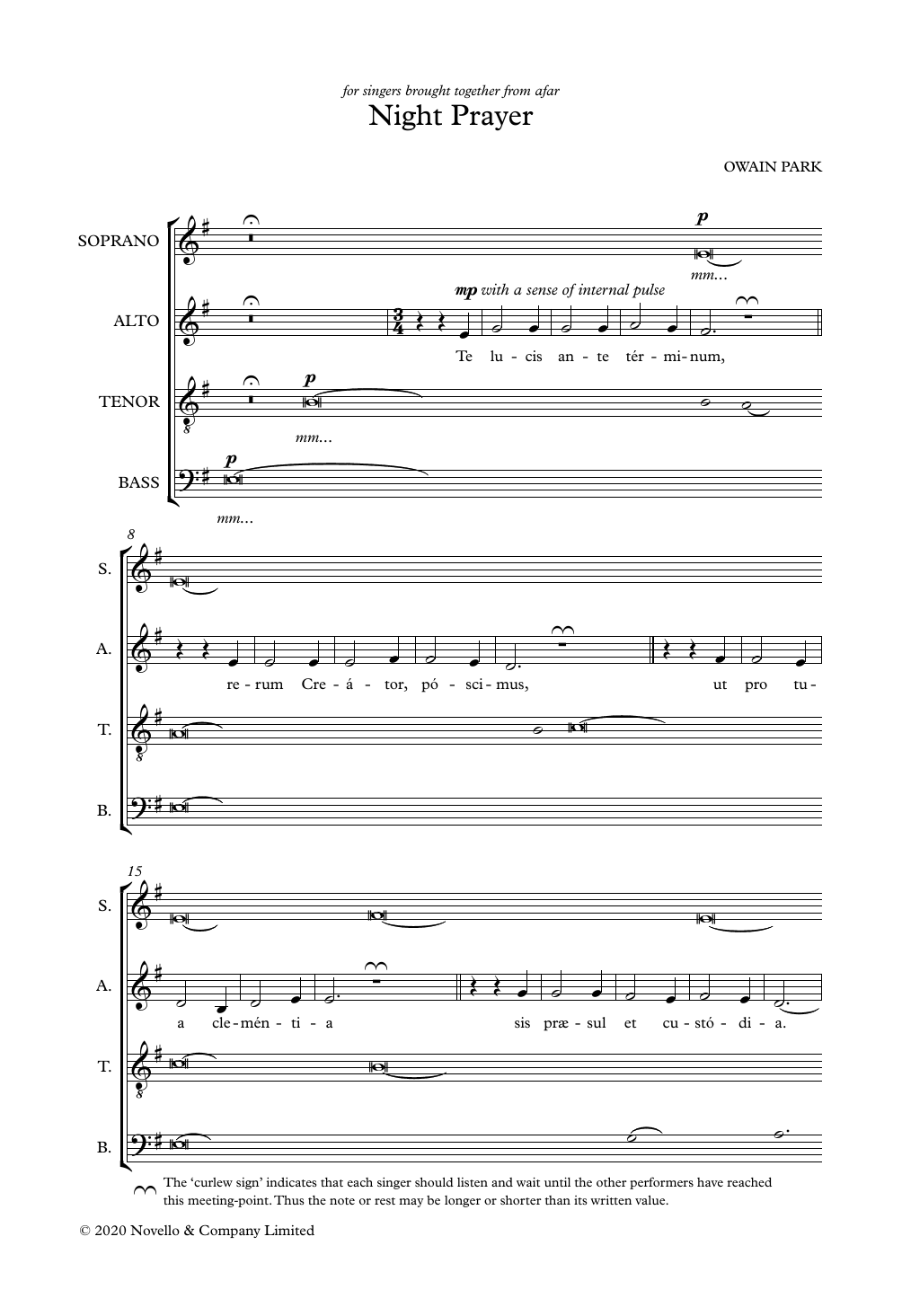 Owain Park Night Prayer Sheet Music Notes & Chords for SATB Choir - Download or Print PDF
