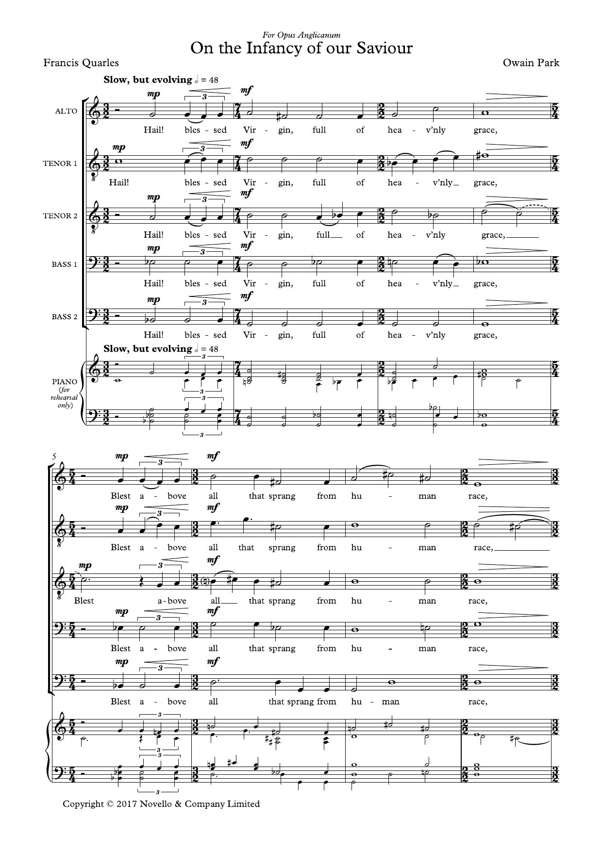 Owain Park On The Infancy Of Our Saviour Sheet Music Notes & Chords for Choir - Download or Print PDF