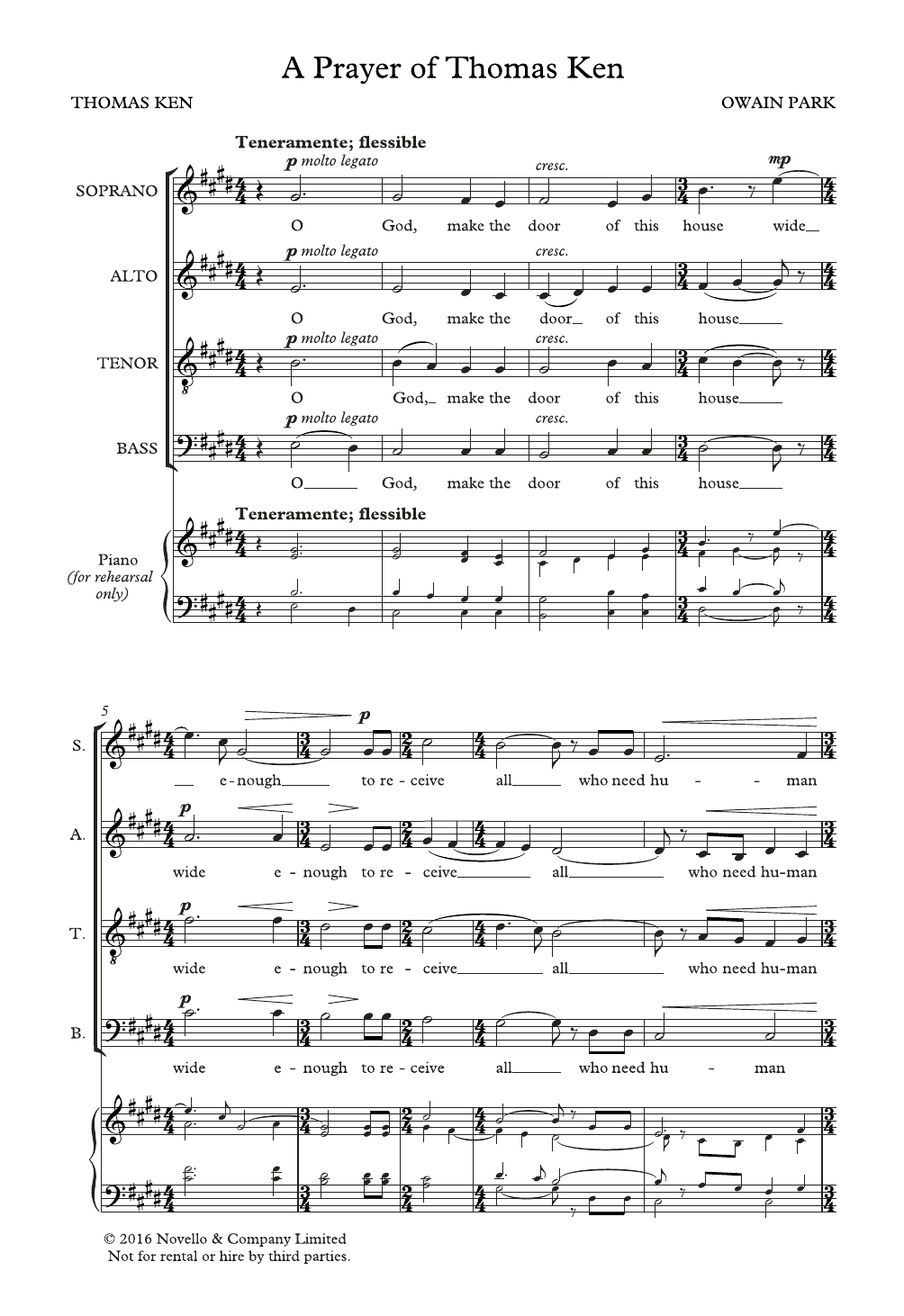 Owain Park Prayer Of Thomas Ken Sheet Music Notes & Chords for SATB Choir - Download or Print PDF