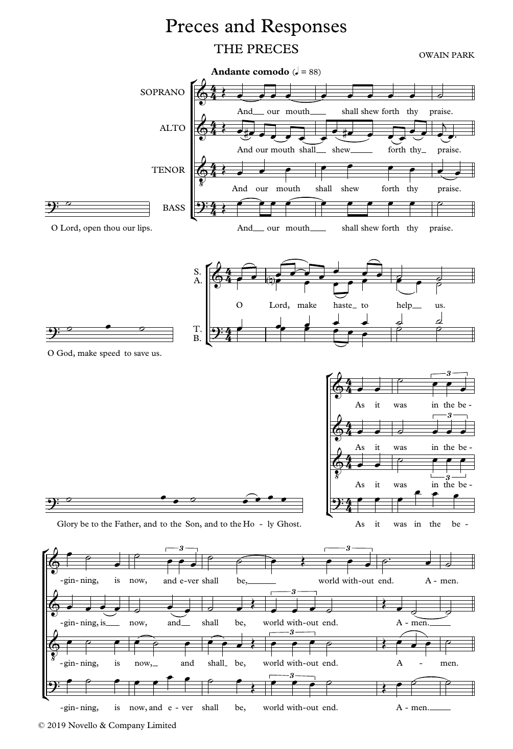 Owain Park Preces and Responses Sheet Music Notes & Chords for SATB Choir - Download or Print PDF