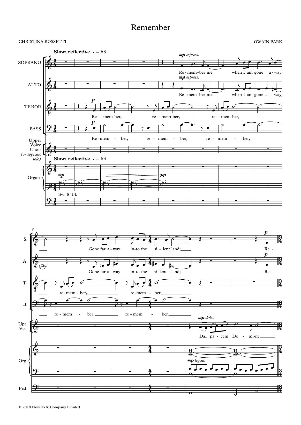 Owain Park Remember Sheet Music Notes & Chords for SATB Choir - Download or Print PDF