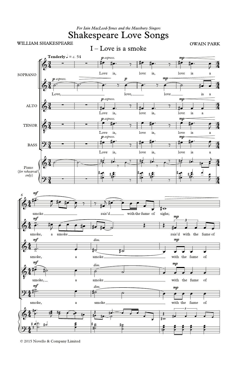 Owain Park Shakespeare Love Songs Sheet Music Notes & Chords for SATB Choir - Download or Print PDF