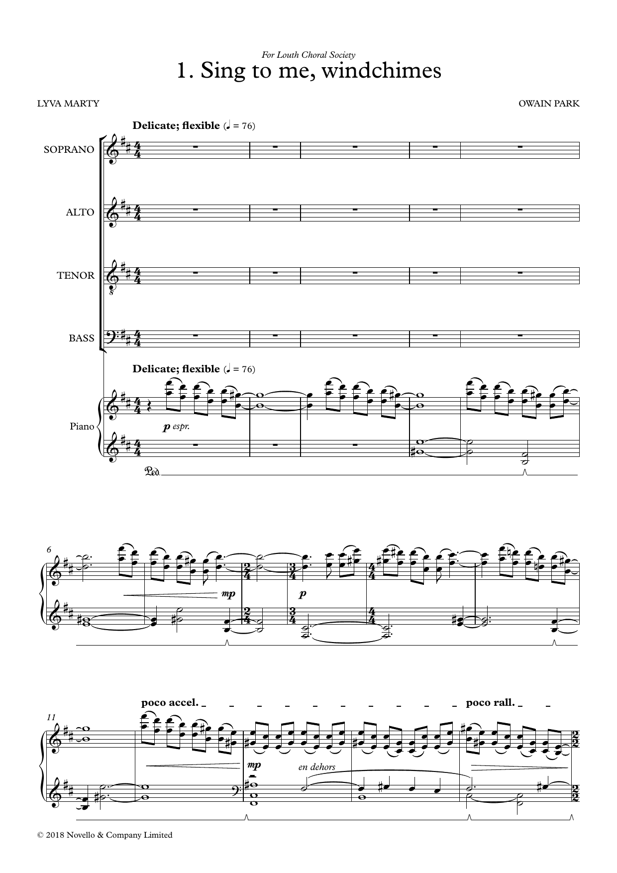 Owain Park Sing To Me, Windchimes Sheet Music Notes & Chords for SATB Choir - Download or Print PDF