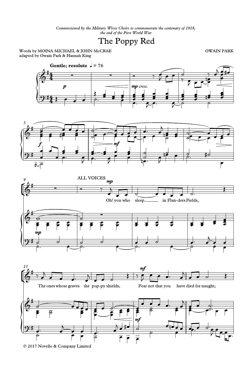 Owain Park The Poppy Red Sheet Music Notes & Chords for 2-Part Choir - Download or Print PDF