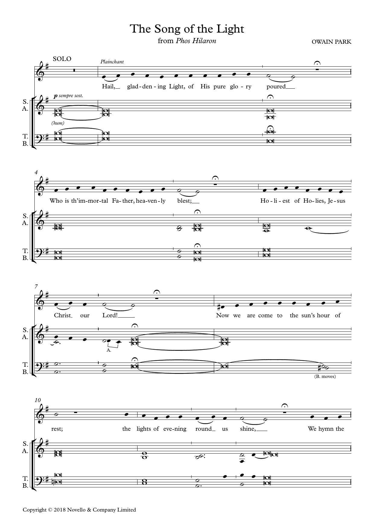 Owain Park The Song Of The Light (from Phos Hilaron) Sheet Music Notes & Chords for SATB Choir - Download or Print PDF