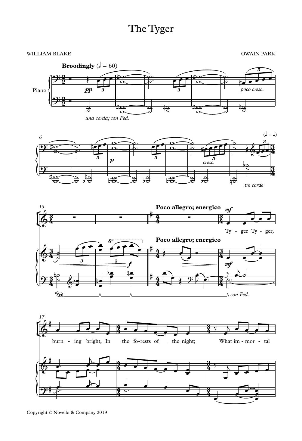 Owain Park The Tyger Sheet Music Notes & Chords for SSA Choir - Download or Print PDF
