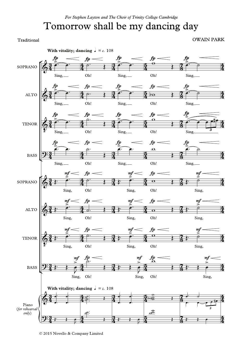 Owain Park Tomorrow Shall Be My Dancing Day Sheet Music Notes & Chords for SATB Choir - Download or Print PDF