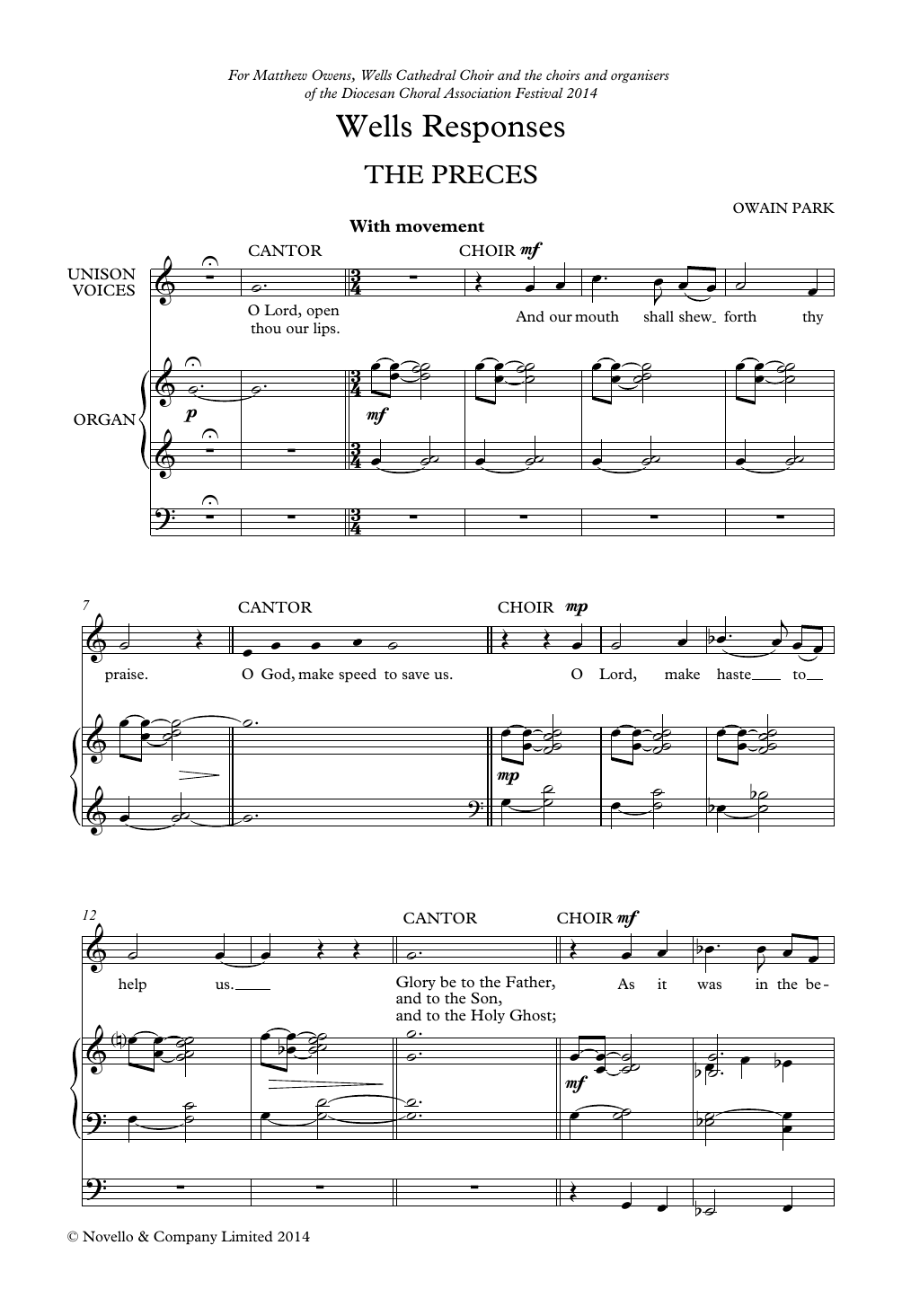 Owain Park Wells Responses Sheet Music Notes & Chords for Unison Choir - Download or Print PDF