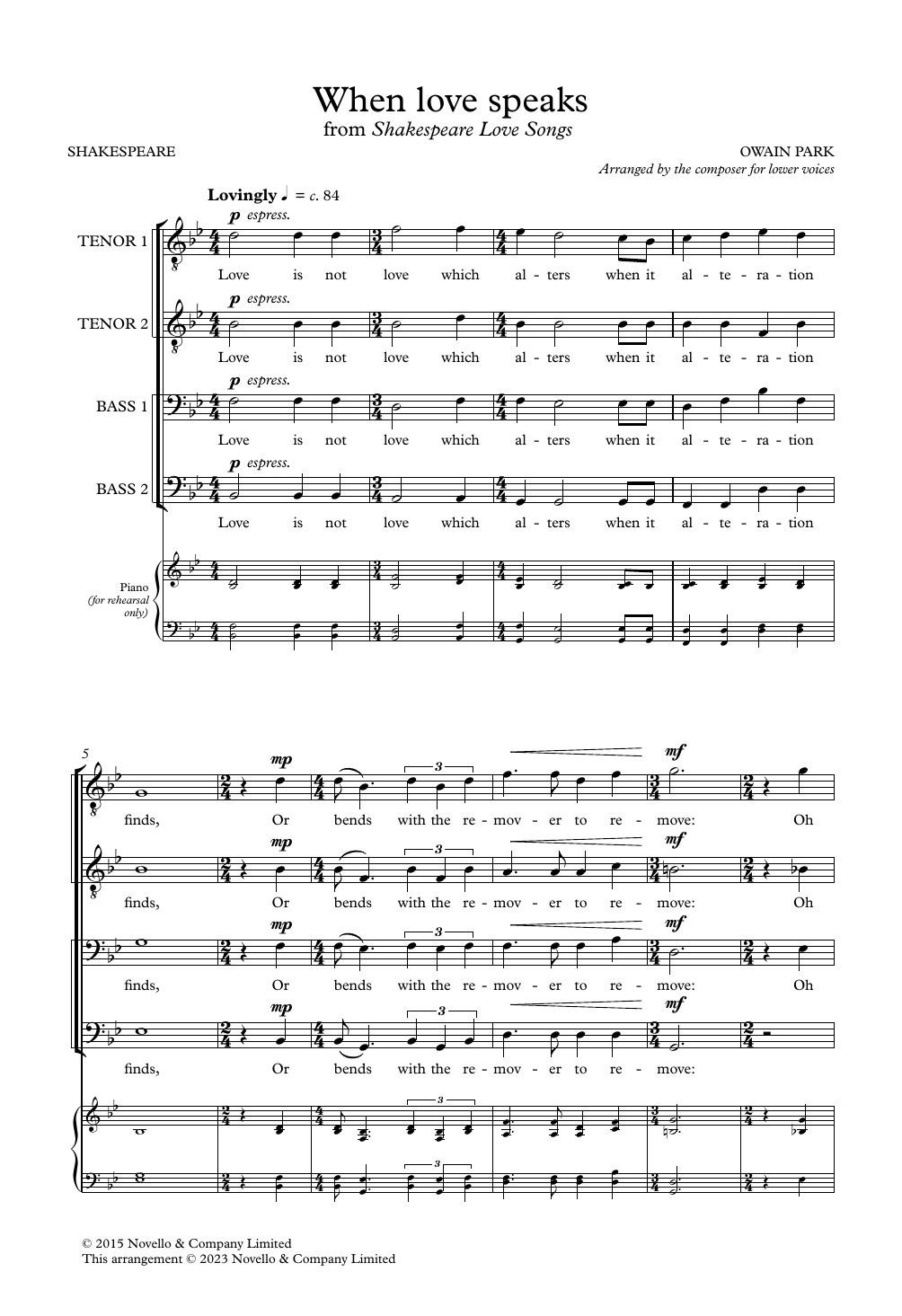 Owain Park When Love Speaks Sheet Music Notes & Chords for TTBB Choir - Download or Print PDF