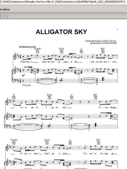 Owl City Alligator Sky Sheet Music Notes & Chords for Piano, Vocal & Guitar (Right-Hand Melody) - Download or Print PDF