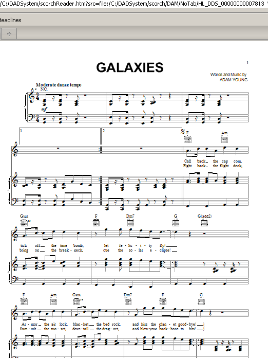 Owl City Galaxies Sheet Music Notes & Chords for Piano, Vocal & Guitar (Right-Hand Melody) - Download or Print PDF