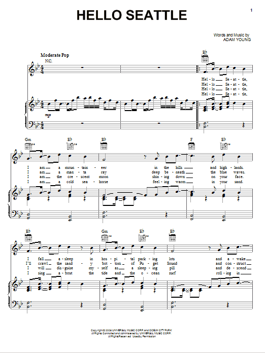 Owl City Hello Seattle Sheet Music Notes & Chords for Easy Piano - Download or Print PDF