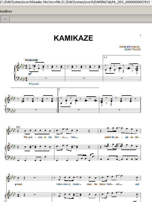 Owl City Kamikaze Sheet Music Notes & Chords for Piano, Vocal & Guitar (Right-Hand Melody) - Download or Print PDF