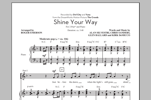 Owl City Shine Your Way (from The Croods) (arr. Roger Emerson) Sheet Music Notes & Chords for 3-Part Mixed - Download or Print PDF