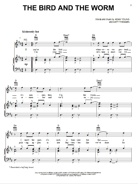 Owl City The Bird And The Worm Sheet Music Notes & Chords for Easy Piano - Download or Print PDF