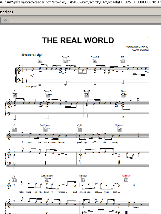 Owl City The Real World Sheet Music Notes & Chords for Piano, Vocal & Guitar (Right-Hand Melody) - Download or Print PDF