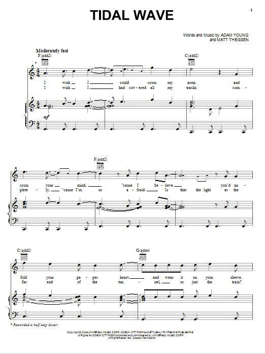 Owl City Tidal Wave Sheet Music Notes & Chords for Easy Piano - Download or Print PDF