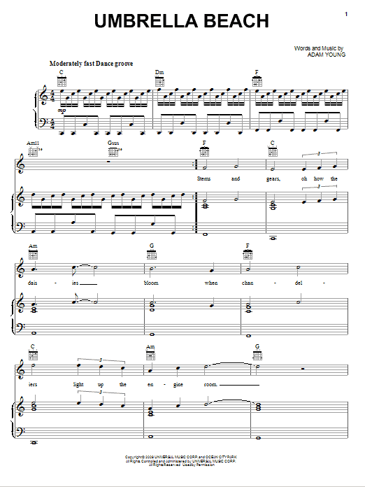Owl City Umbrella Beach Sheet Music Notes & Chords for Easy Piano - Download or Print PDF