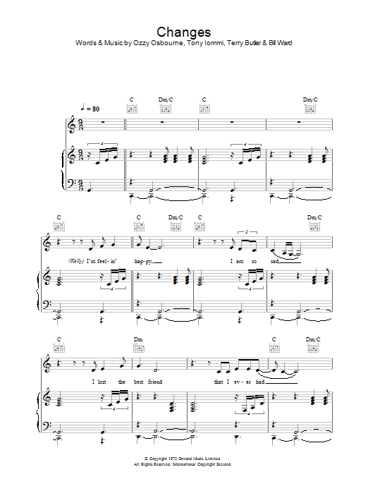 Ozzy & Kelly Osbourne Changes Sheet Music Notes & Chords for Piano, Vocal & Guitar - Download or Print PDF