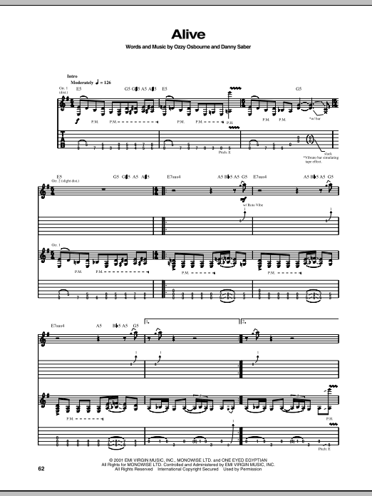 Ozzy Osbourne Alive Sheet Music Notes & Chords for Guitar Tab - Download or Print PDF