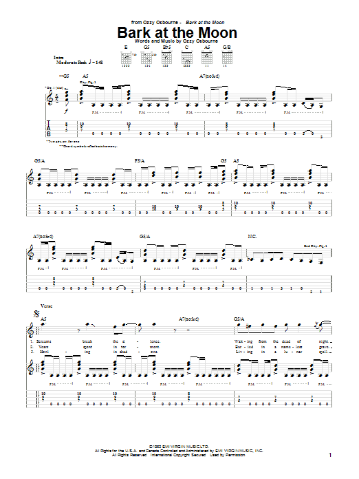 Ozzy Osbourne Bark At The Moon Sheet Music Notes & Chords for Guitar Tab Play-Along - Download or Print PDF