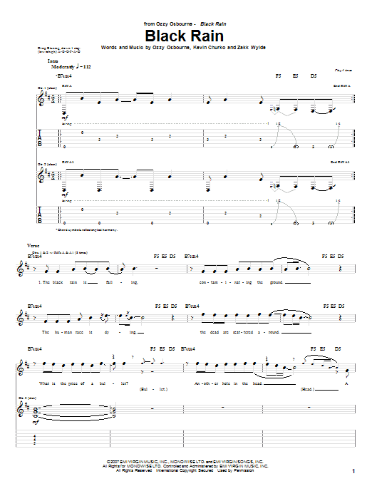 Ozzy Osbourne Black Rain Sheet Music Notes & Chords for Guitar Tab - Download or Print PDF