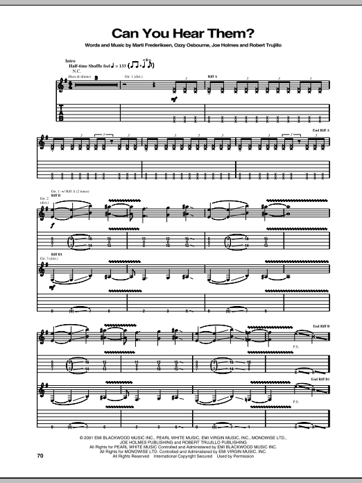 Ozzy Osbourne Can You Hear Them? Sheet Music Notes & Chords for Guitar Tab - Download or Print PDF