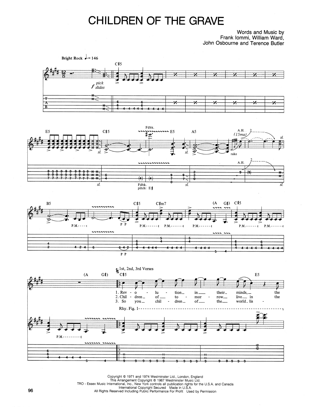 Ozzy Osbourne Children Of The Grave Sheet Music Notes & Chords for Guitar Tab - Download or Print PDF