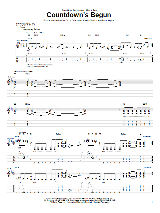 Ozzy Osbourne Countdown's Begun Sheet Music Notes & Chords for Guitar Tab - Download or Print PDF
