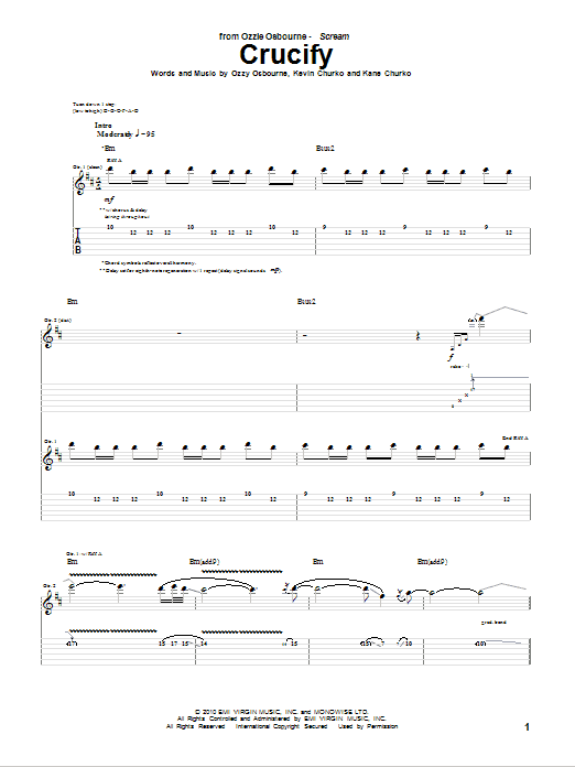 Ozzy Osbourne Crucify Sheet Music Notes & Chords for Guitar Tab - Download or Print PDF