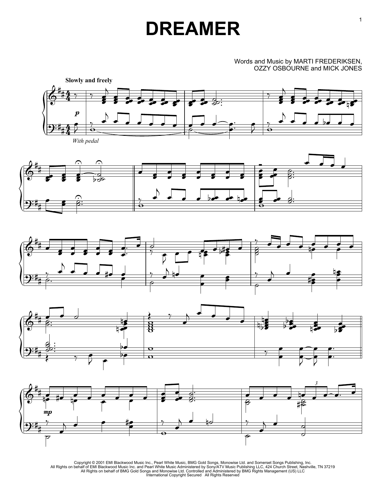 Ozzy Osbourne Dreamer [Jazz version] Sheet Music Notes & Chords for Piano - Download or Print PDF
