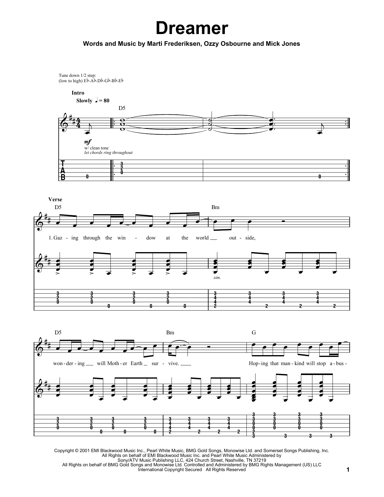 Ozzy Osbourne Dreamer Sheet Music Notes & Chords for Guitar Tab Play-Along - Download or Print PDF