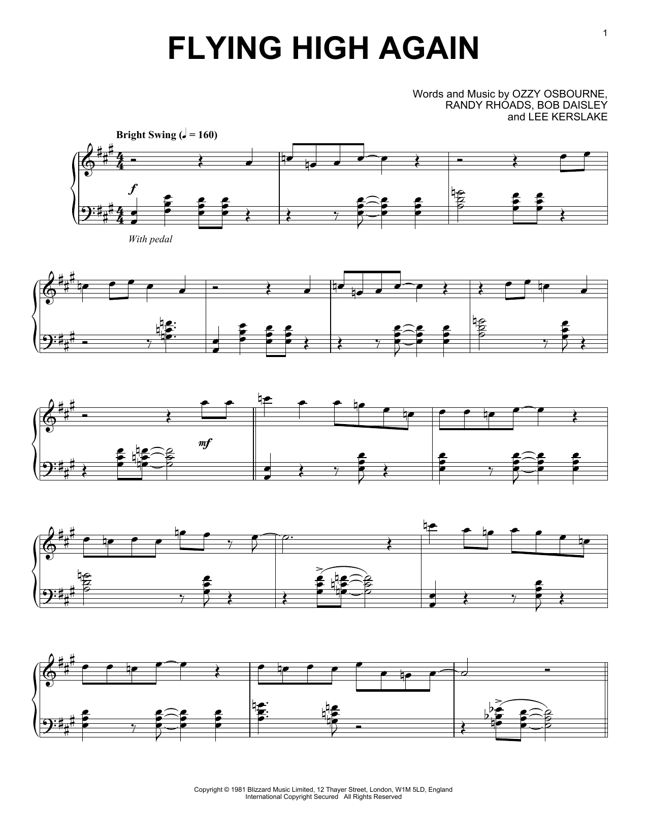 Ozzy Osbourne Flying High Again [Jazz version] Sheet Music Notes & Chords for Piano - Download or Print PDF