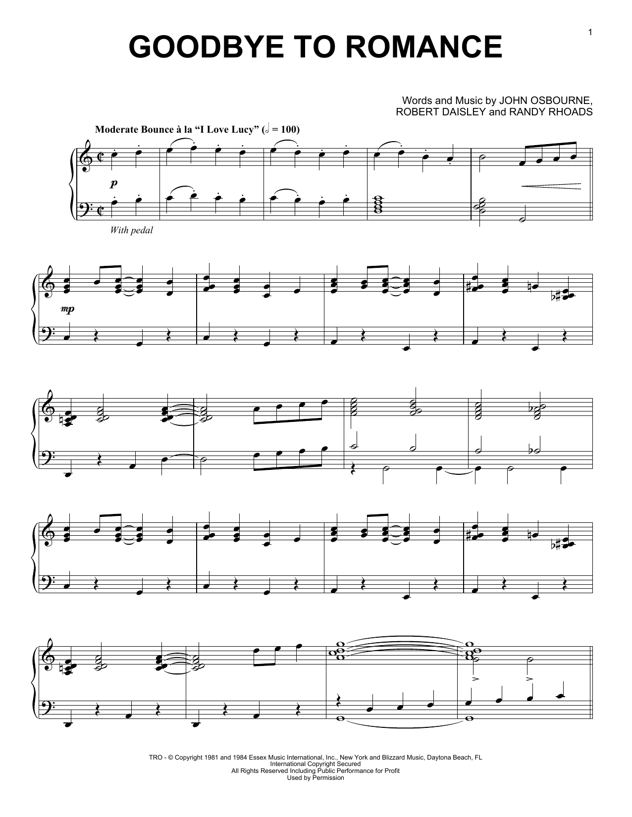 Ozzy Osbourne Goodbye To Romance [Jazz version] Sheet Music Notes & Chords for Piano - Download or Print PDF