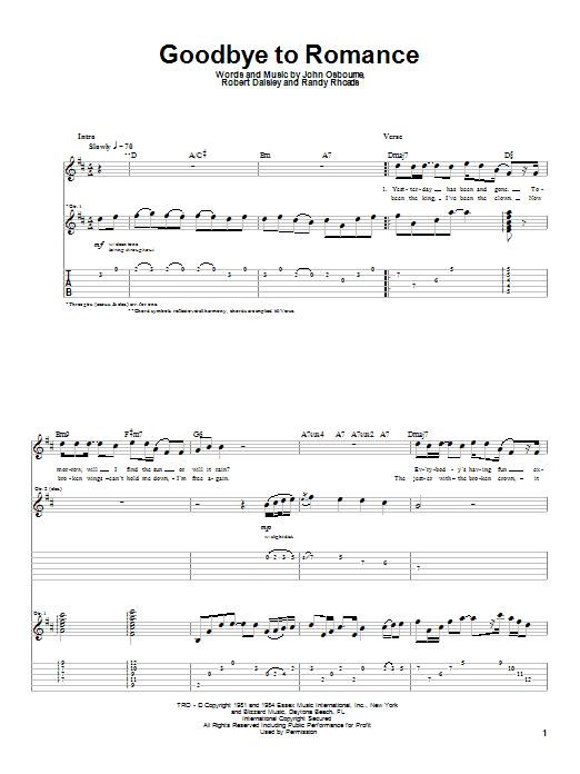 Ozzy Osbourne Goodbye To Romance Sheet Music Notes & Chords for Guitar Tab - Download or Print PDF