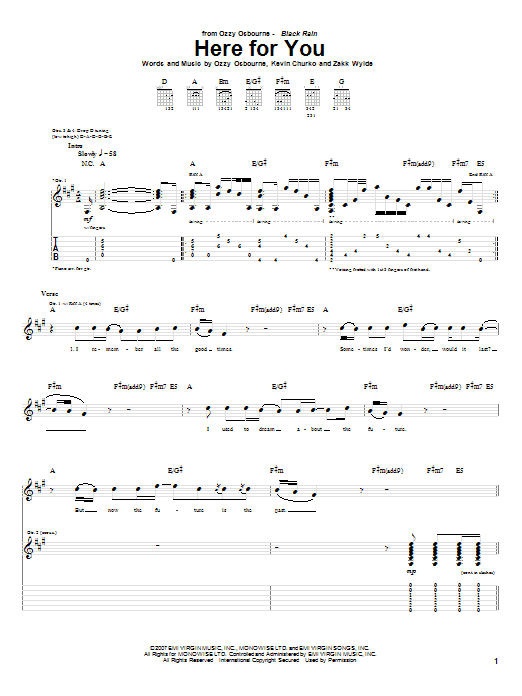 Ozzy Osbourne Here For You Sheet Music Notes & Chords for Guitar Tab - Download or Print PDF