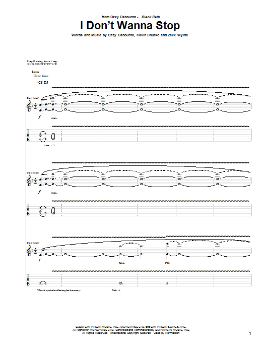 Ozzy Osbourne I Don't Wanna Stop Sheet Music Notes & Chords for Guitar Lead Sheet - Download or Print PDF