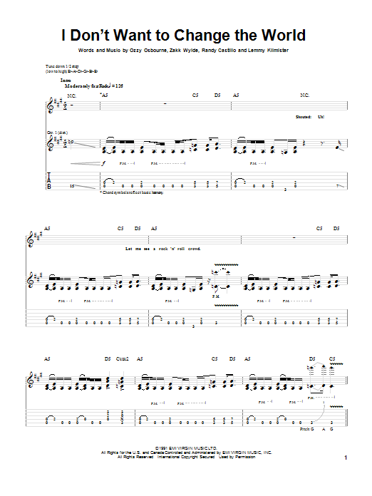 Ozzy Osbourne I Don't Want To Change The World Sheet Music Notes & Chords for Guitar Tab - Download or Print PDF