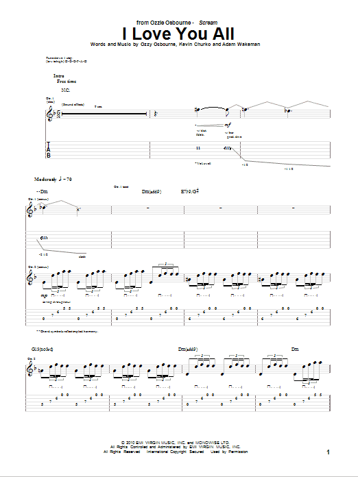 Ozzy Osbourne I Love You All Sheet Music Notes & Chords for Guitar Tab - Download or Print PDF