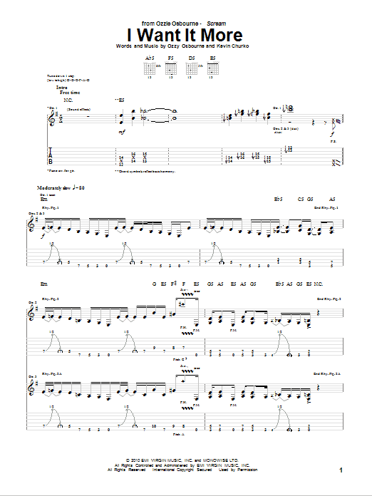 Ozzy Osbourne I Want It More Sheet Music Notes & Chords for Guitar Tab - Download or Print PDF