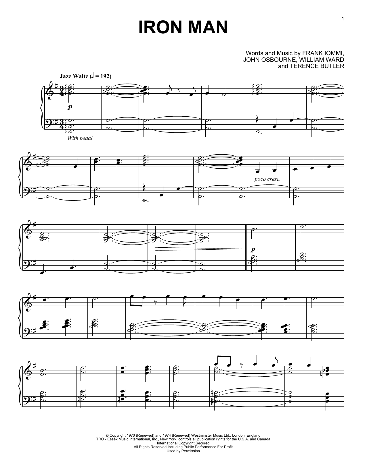 Ozzy Osbourne Iron Man [Jazz version] Sheet Music Notes & Chords for Piano - Download or Print PDF