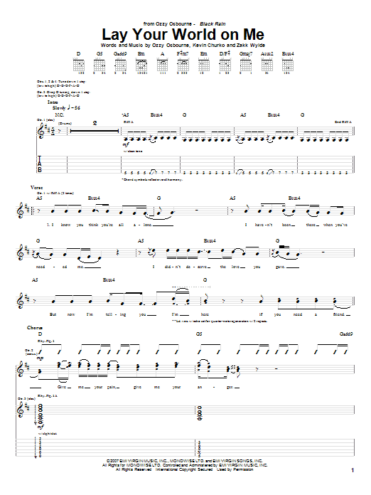 Ozzy Osbourne Lay Your World On Me Sheet Music Notes & Chords for Guitar Tab - Download or Print PDF