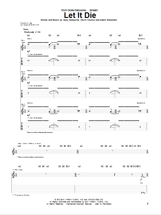 Ozzy Osbourne Let It Die Sheet Music Notes & Chords for Guitar Tab - Download or Print PDF