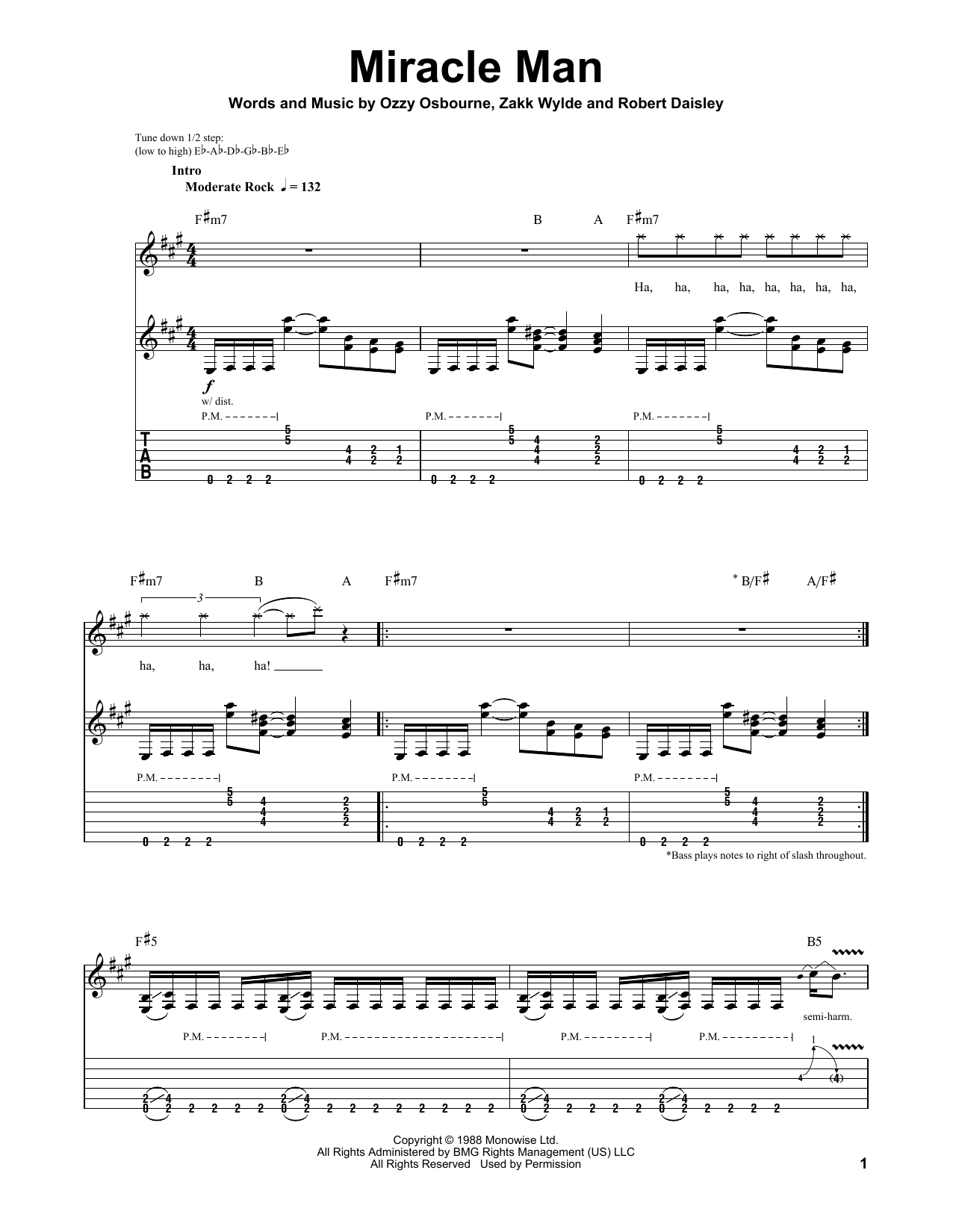 Ozzy Osbourne Miracle Man Sheet Music Notes & Chords for Guitar Tab Play-Along - Download or Print PDF