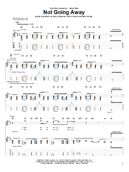 Ozzy Osbourne Not Going Away Sheet Music Notes & Chords for Guitar Tab - Download or Print PDF