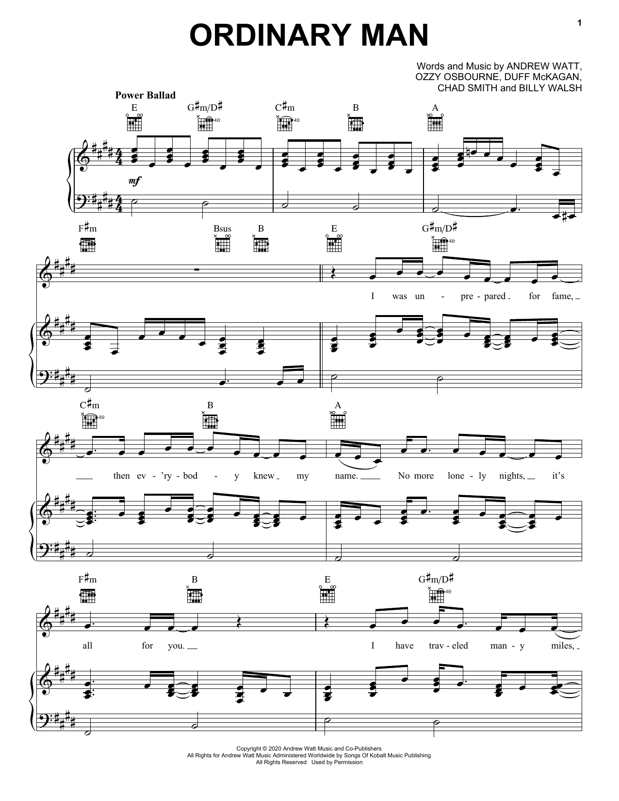 Ozzy Osbourne Ordinary Man (feat. Elton John) Sheet Music Notes & Chords for Piano, Vocal & Guitar (Right-Hand Melody) - Download or Print PDF