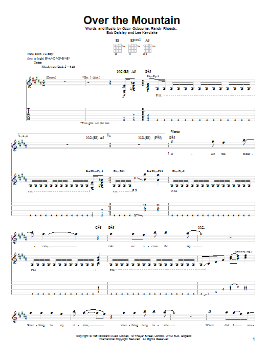 Ozzy Osbourne Over The Mountain Sheet Music Notes & Chords for Guitar Tab Play-Along - Download or Print PDF